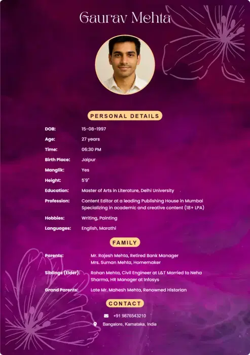 Floral Grace biodata template icon